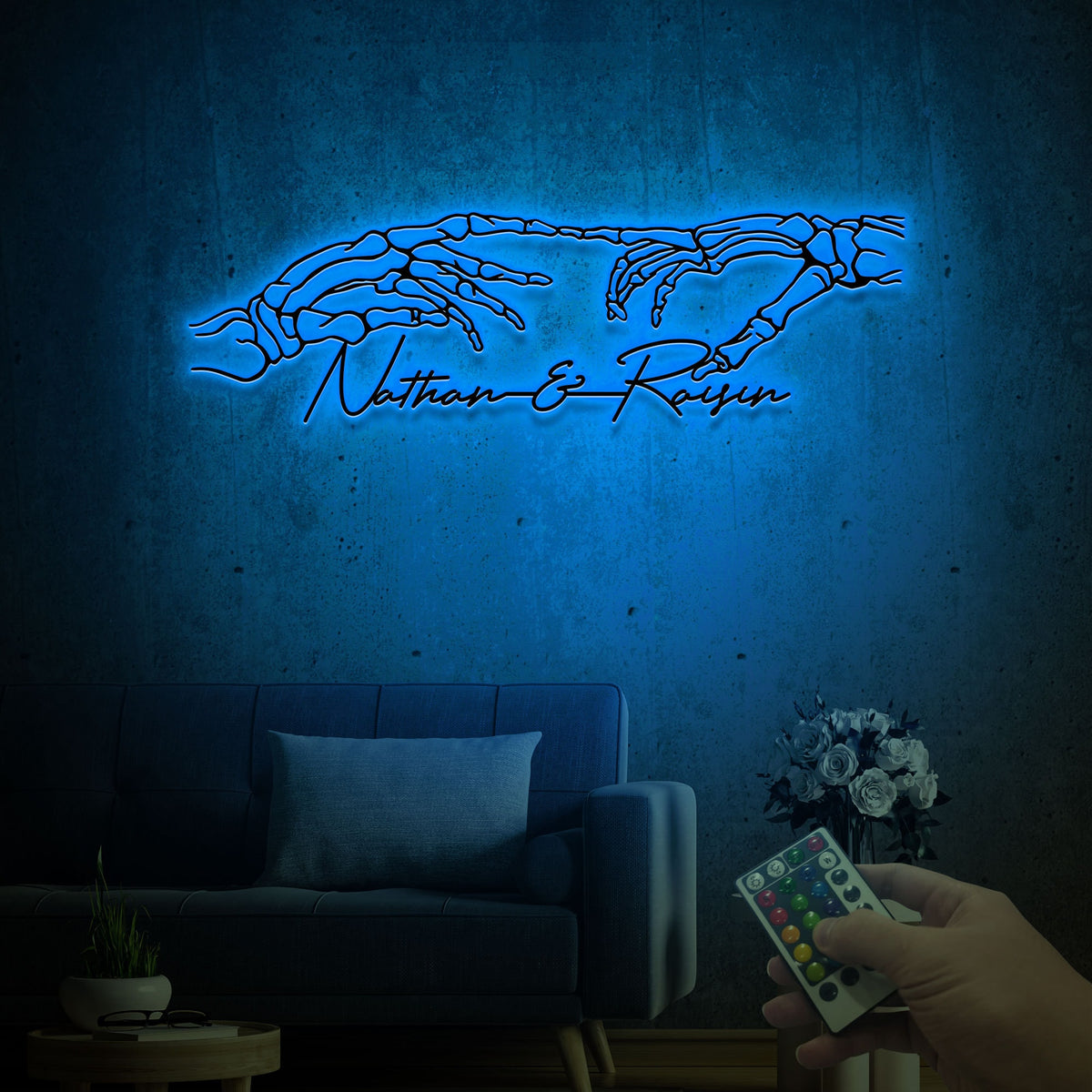 Custom Skeleton Hands Metal Wall Art with LED, Skull Wedding Decor