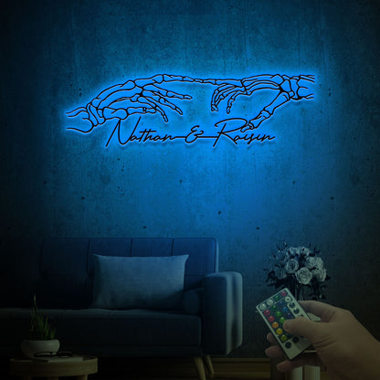 Custom Skeleton Hands Metal Wall Art with LED, Skull Wedding Decor
