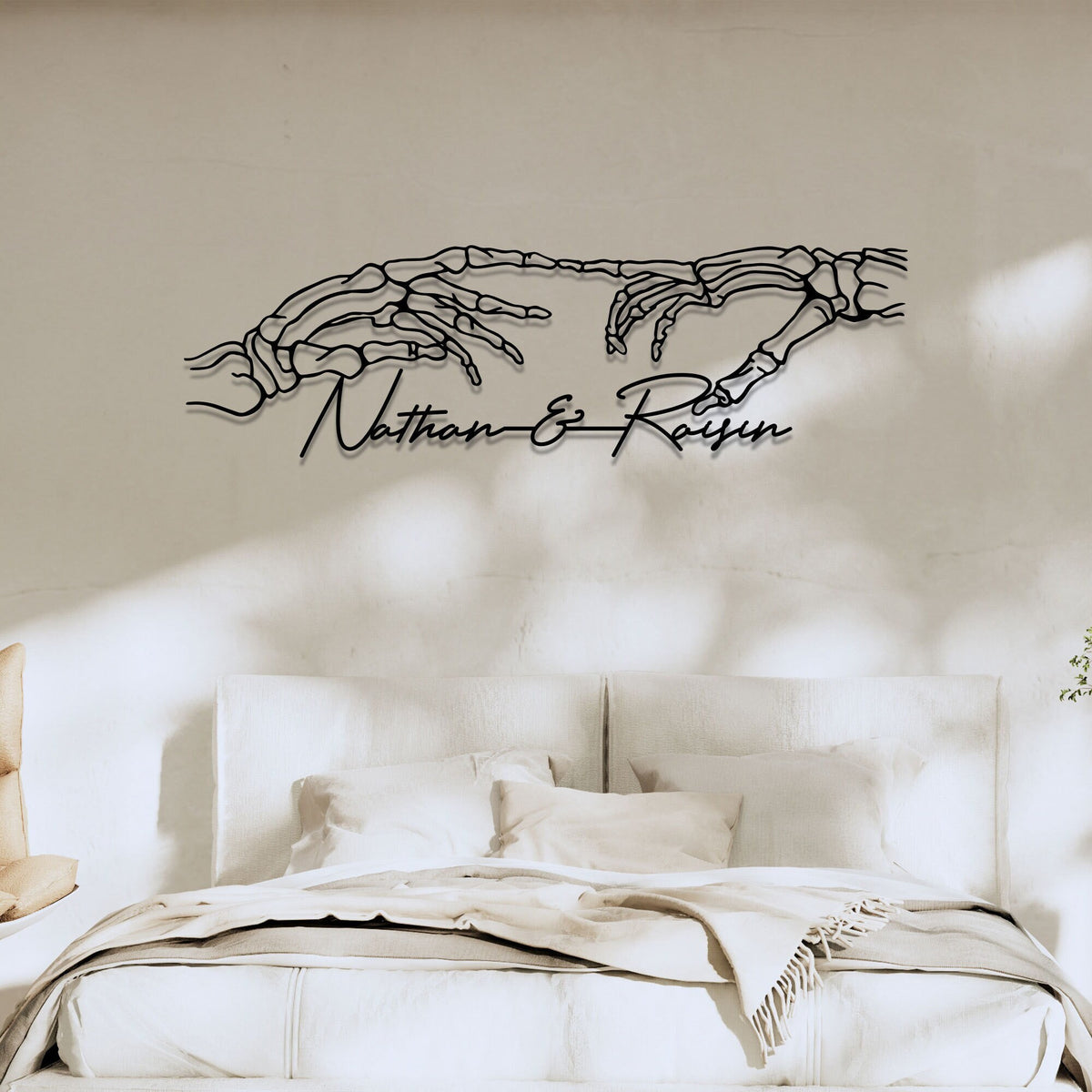 Custom Skeleton Hands Metal Wall Art with LED, Skull Wedding Decor