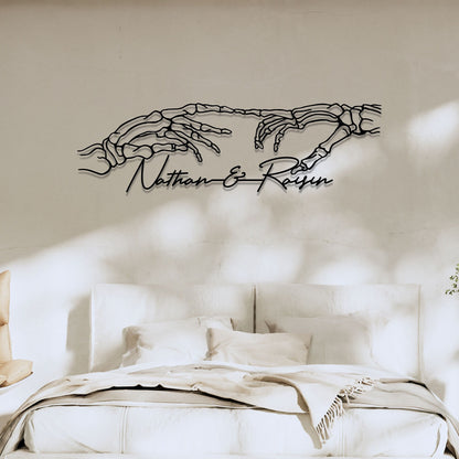 Custom Skeleton Hands Metal Wall Art with LED, Skull Wedding Decor