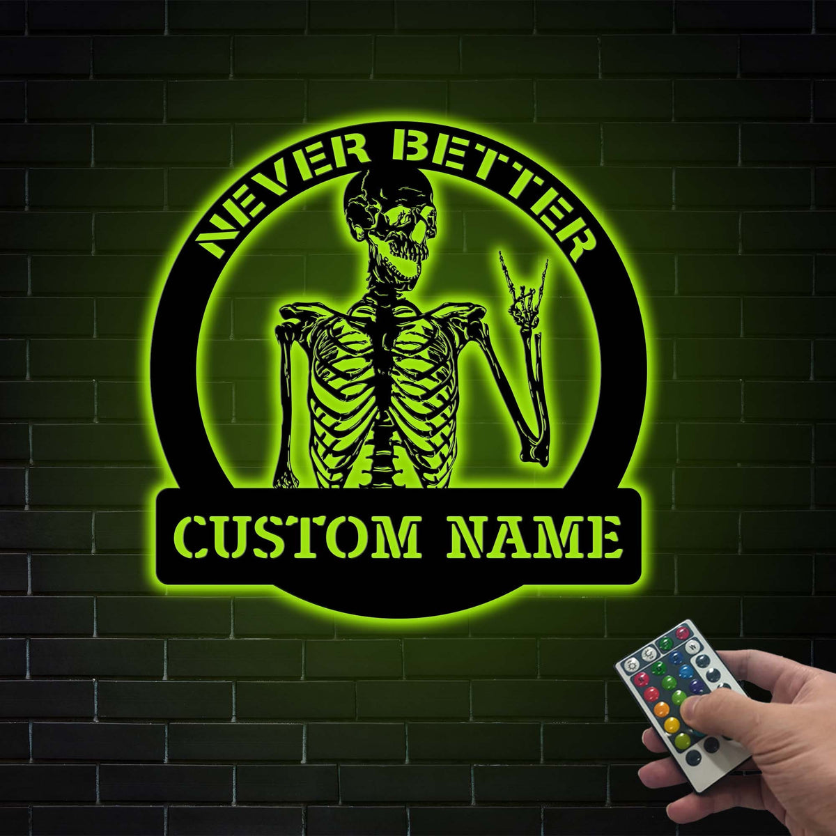 Custom Name Skeleton Metal Sign with LED Light, Spooky Halloween Decor