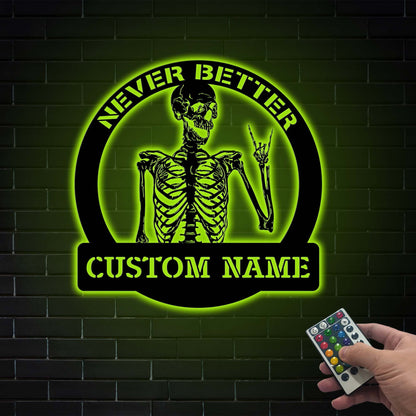 Custom Name Skeleton Metal Sign with LED Light, Spooky Halloween Decor