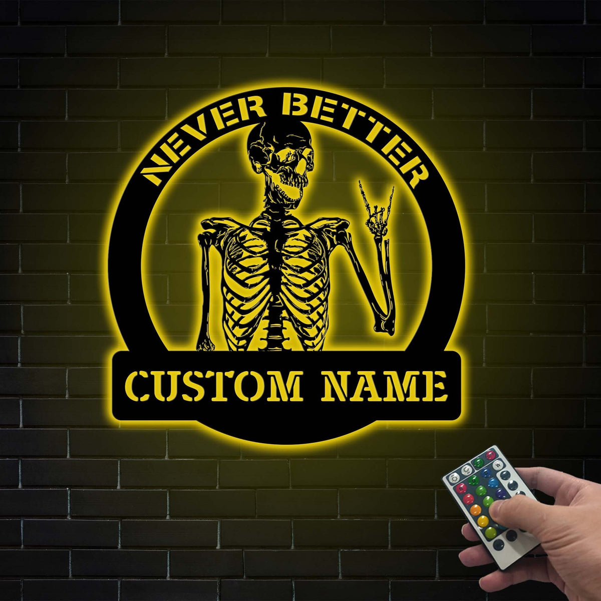 Custom Name Skeleton Metal Sign with LED Light, Spooky Halloween Decor