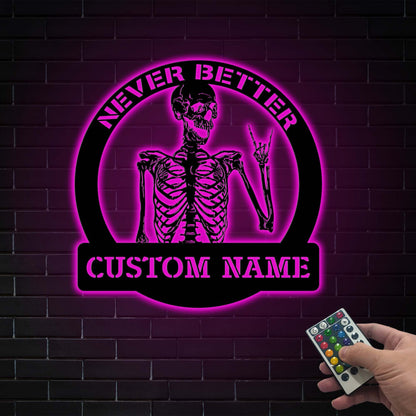 Custom Name Skeleton Metal Sign with LED Light, Spooky Halloween Decor