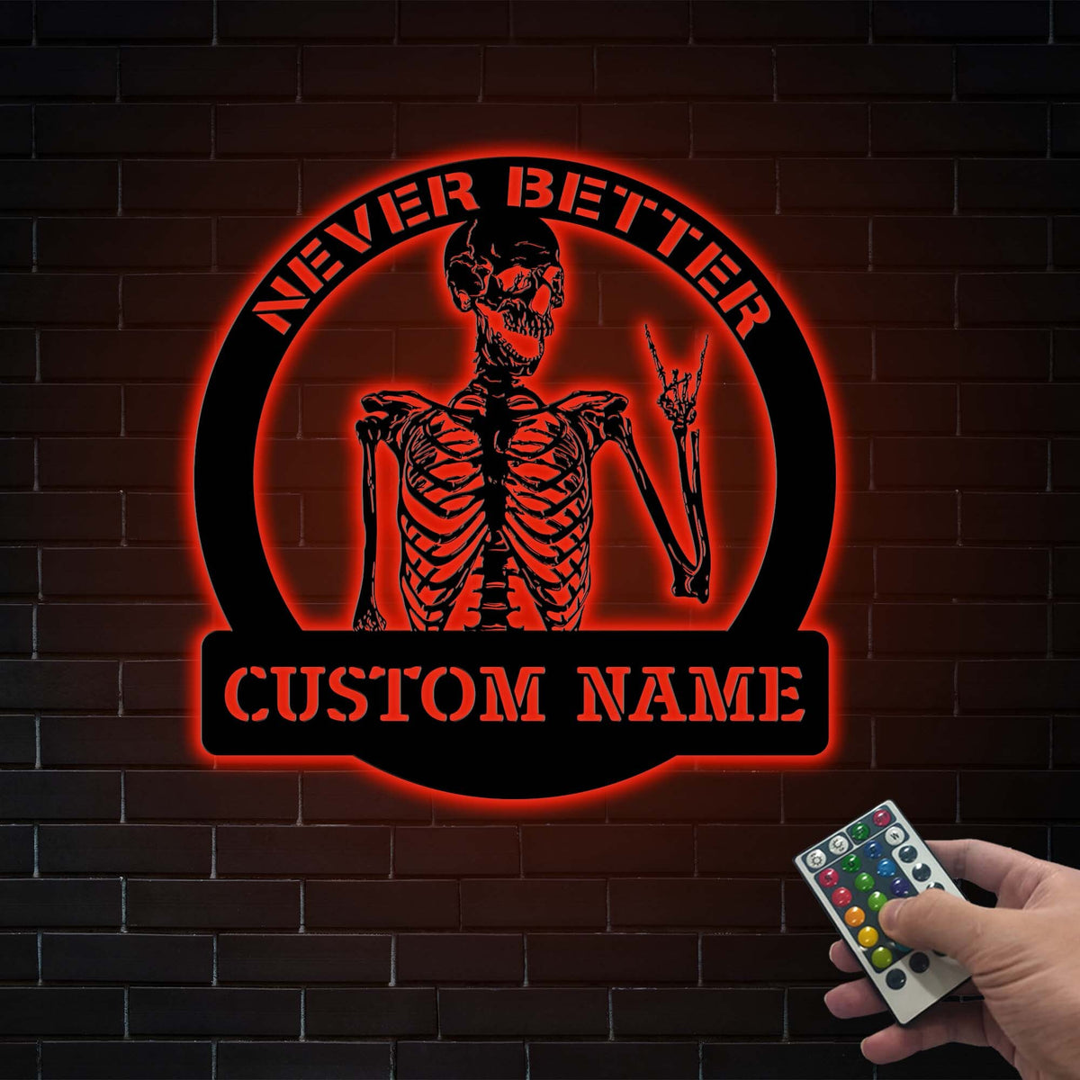 Custom Name Skeleton Metal Sign with LED Light, Spooky Halloween Decor