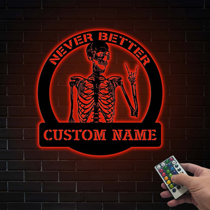 Custom Name Skeleton Metal Sign with LED Light, Spooky Halloween Decor