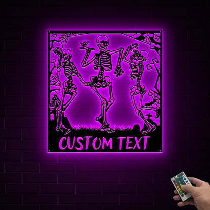 Dancing Skeleton Metal Wall Art with LED Light, Halloween Decor