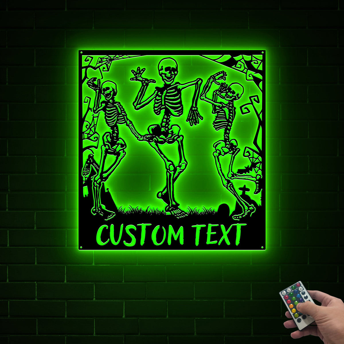 Dancing Skeleton Metal Wall Art with LED Light, Halloween Decor