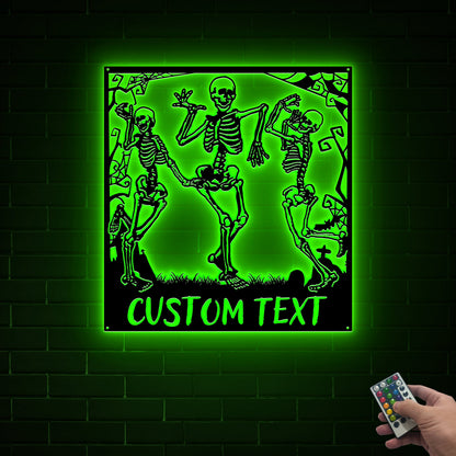 Dancing Skeleton Metal Wall Art with LED Light, Halloween Decor