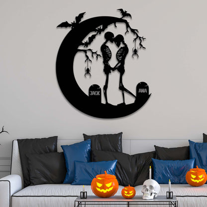Custom Skeleton Couple LED Metal Wall Art, Halloween Wedding Gift