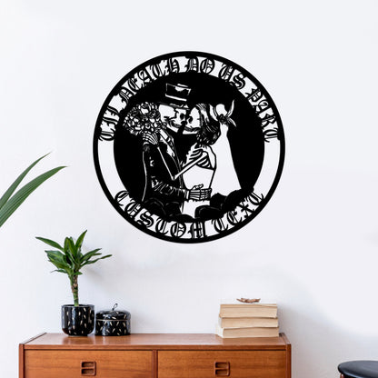 Custom Skeleton Couple Metal Wall Art, LED Light Sign