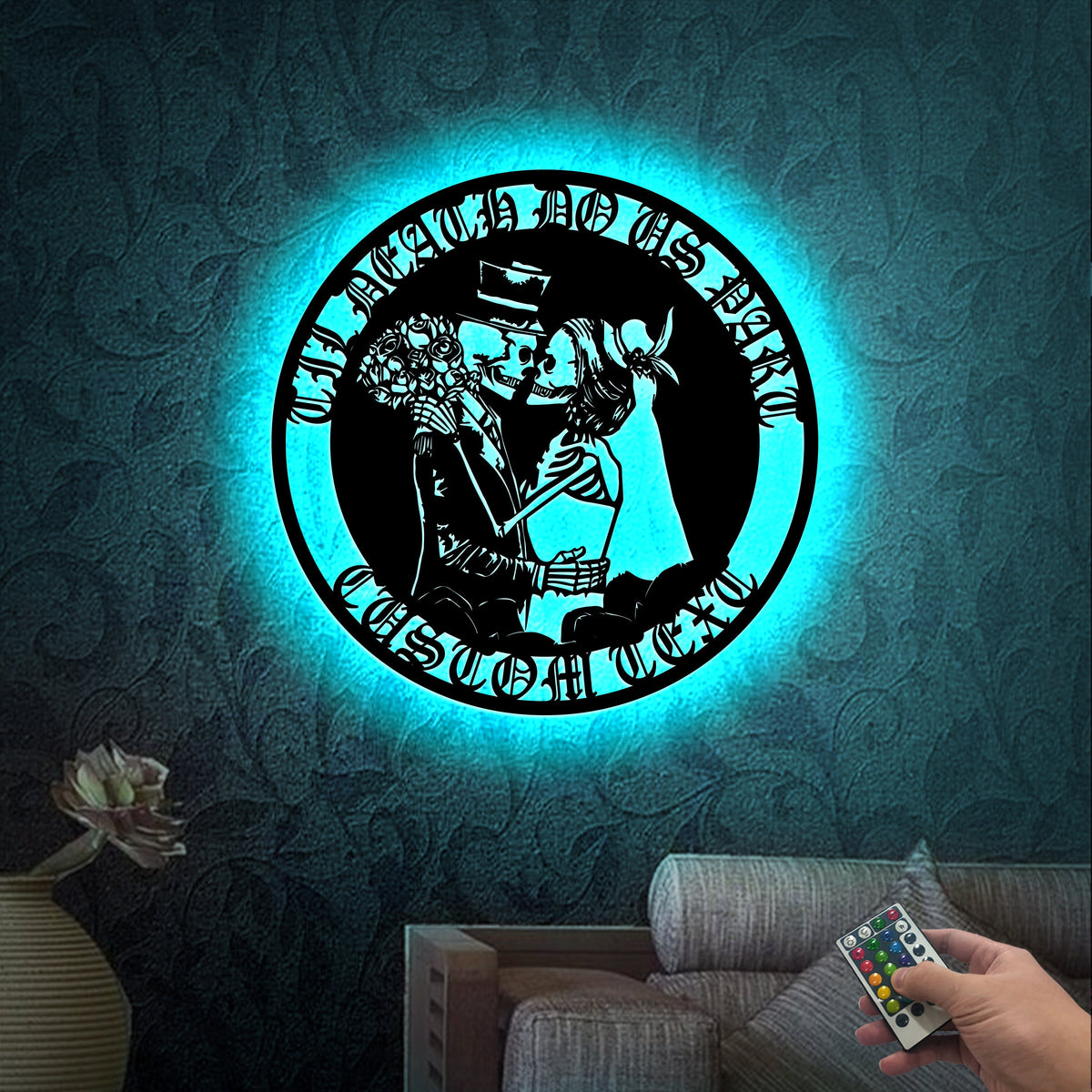 Custom Skeleton Couple Metal Wall Art, LED Light Sign