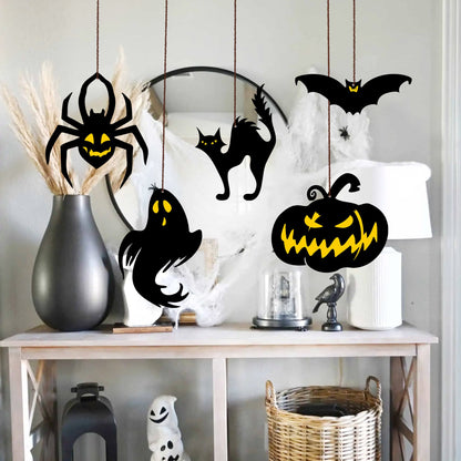 Halloween Hanging Ornaments, Spooky Polywood Decor, Set of 5