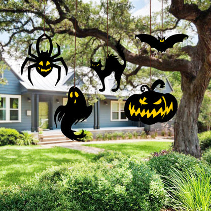 Halloween Hanging Ornaments, Spooky Polywood Decor, Set of 5