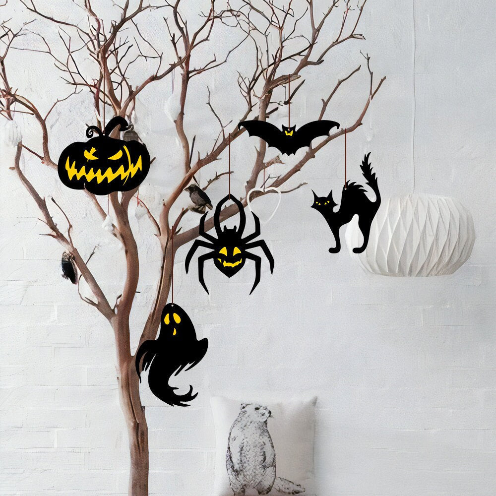 Halloween Hanging Ornaments, Spooky Polywood Decor, Set of 5