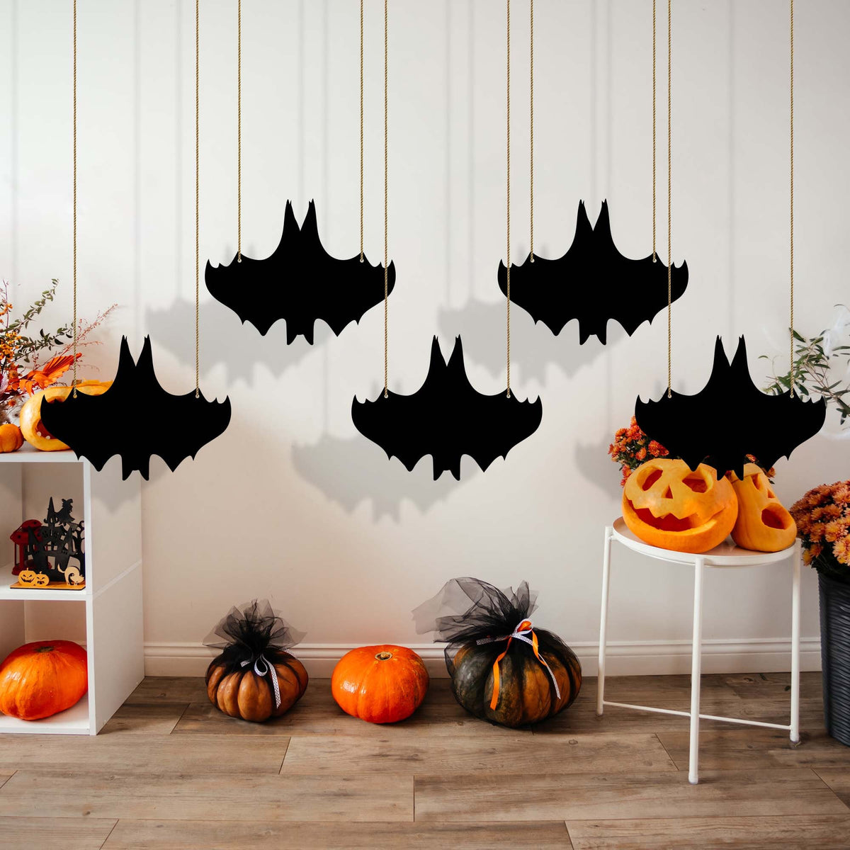 Hanging Black Bats, Halloween Aluminum Metal Sign, Spooky Decor