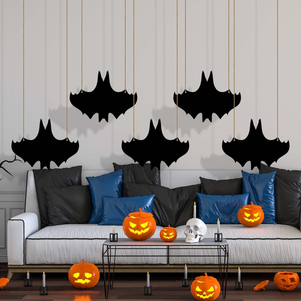 Hanging Black Bats, Halloween Aluminum Metal Sign, Spooky Decor
