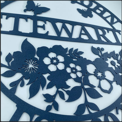 Personalized Floral Family Name Metal Sign, Wedding Anniversary Gift