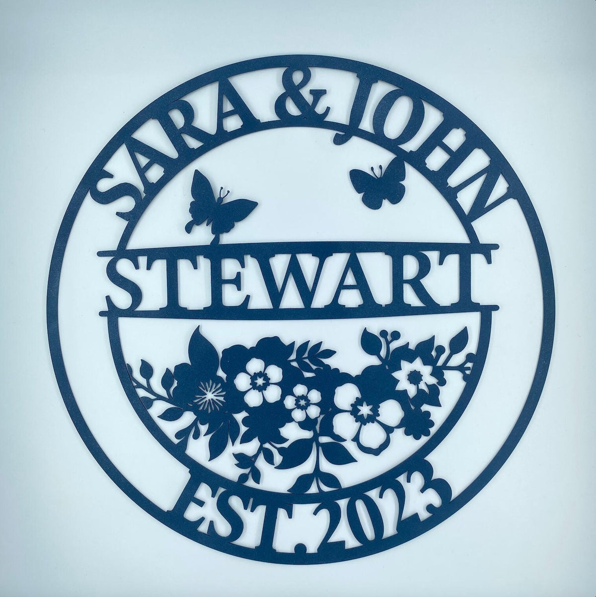 Personalized Floral Family Name Metal Sign, Wedding Anniversary Gift