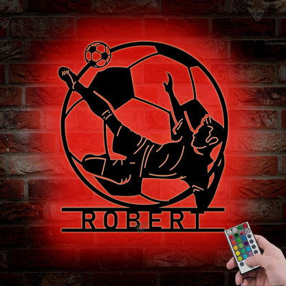Custom Football Player Metal Sign with LED Light, Football Player Name Sign, Metal Soccer Wall Art, Boys Room Decor, Football Lover Gift