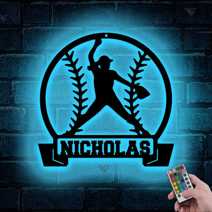 Personalized Softball Pitcher Metal Sign with Led Lights, Custom Softball Player Name Sign, Softball Wall Decor, Pitcher Girl Sign