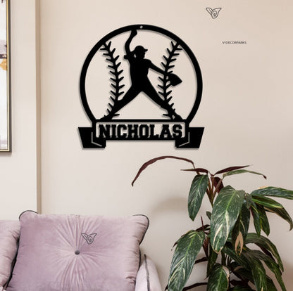 Personalized Softball Pitcher Metal Sign with Led Lights, Custom Softball Player Name Sign, Softball Wall Decor, Pitcher Girl Sign
