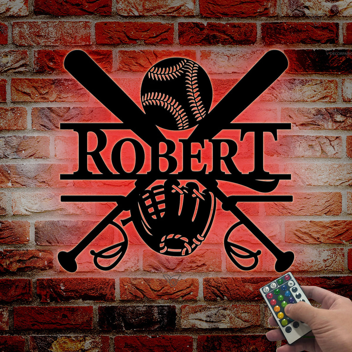 Custom Baseball Metal Sign with LED Lights, Baseball Wall Decor, Baseball Player Gift, Baseball Player Name Sign, Birthday Gift for Him