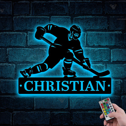 Custom Hockey Metal Sign with Led Light, Hockey Name Sign, Hockey Wall Decor, Hockey Player Gifts, Home Decor, Hockey Gifts, Gift for Him