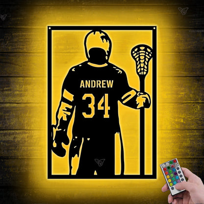Custom Lacrosse Metal Sign with LED Light, Lacrosse Player Wall Art, Lacrosse Player Gift, Gift for Him, Home Decor, Gift For Kid