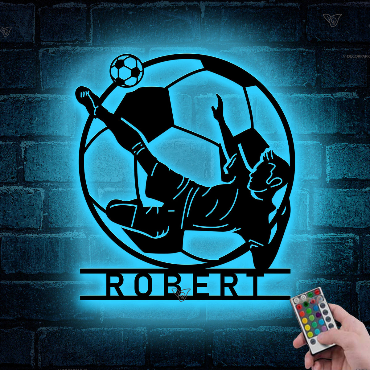 Custom Football Player Metal Sign with LED Light, Football Player Name Sign, Metal Soccer Wall Art, Boys Room Decor, Football Lover Gift