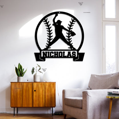 Personalized Softball Pitcher Metal Sign with Led Lights, Custom Softball Player Name Sign, Softball Wall Decor, Pitcher Girl Sign