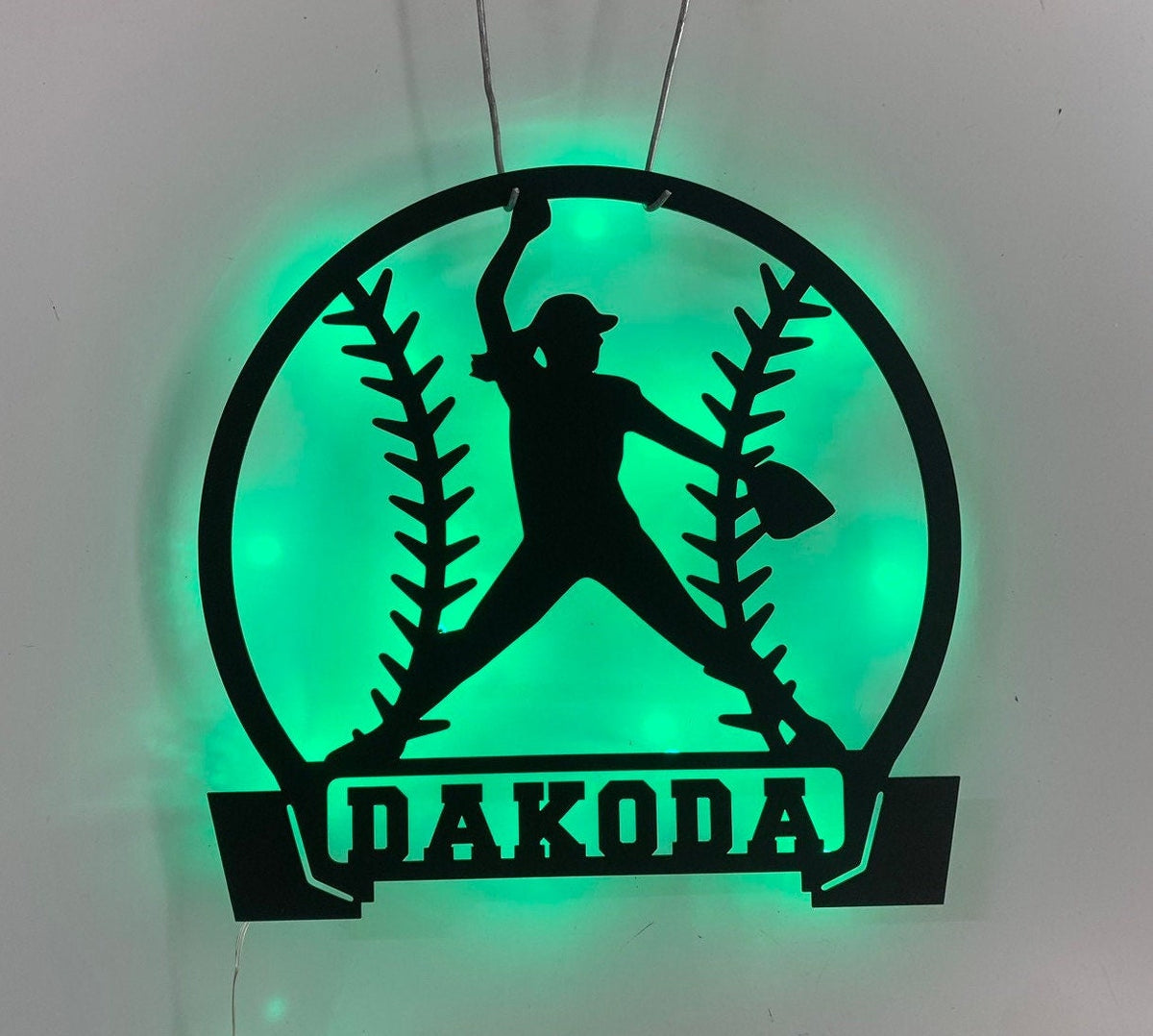 Personalized Softball Pitcher Metal Sign with Led Lights, Custom Softball Player Name Sign, Softball Wall Decor, Pitcher Girl Sign