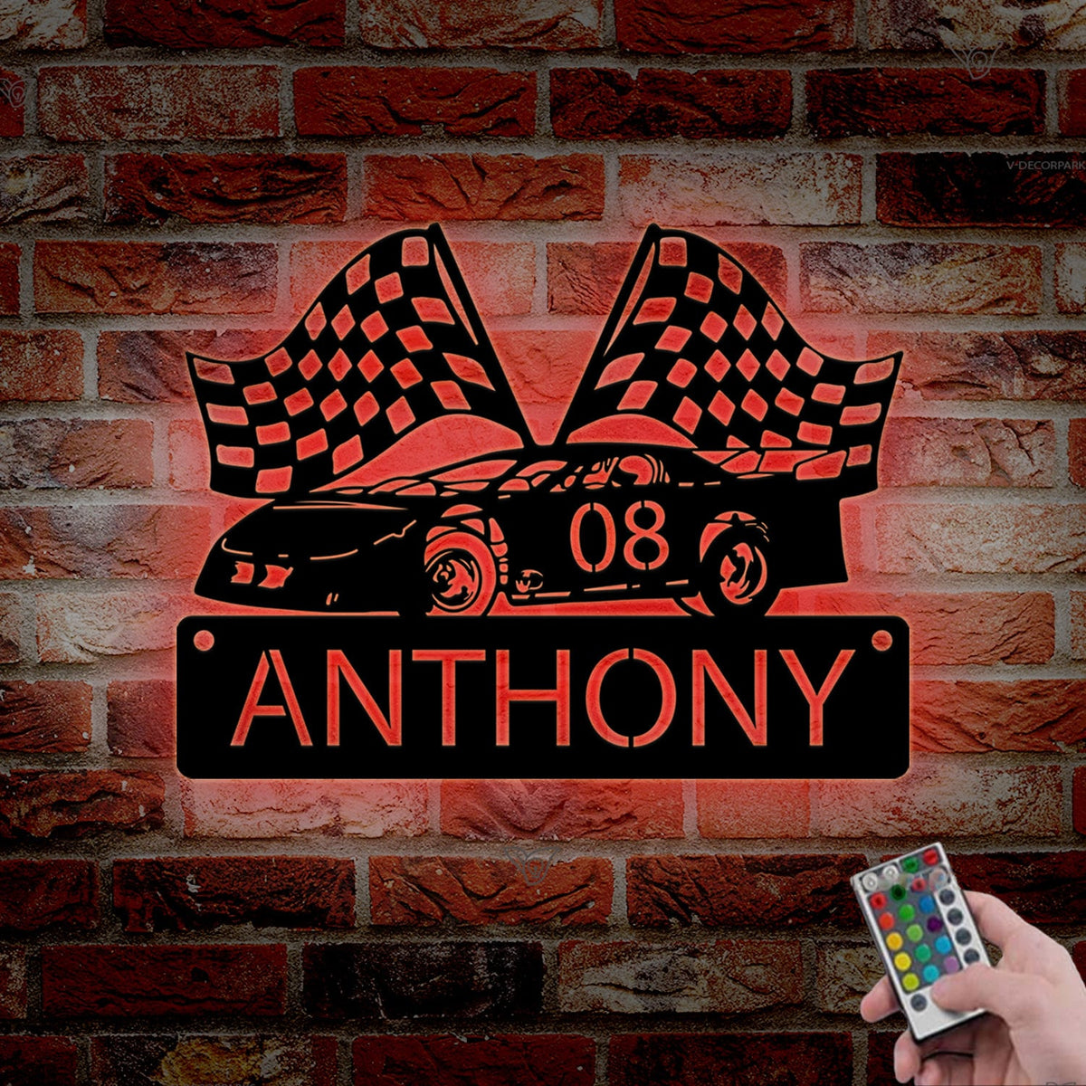Custom Racing Car Metal Sign with LED lights, Race Car Sign, Sports Sign, Racing Car Metal Wall Art, Gift for Him, Garage sign