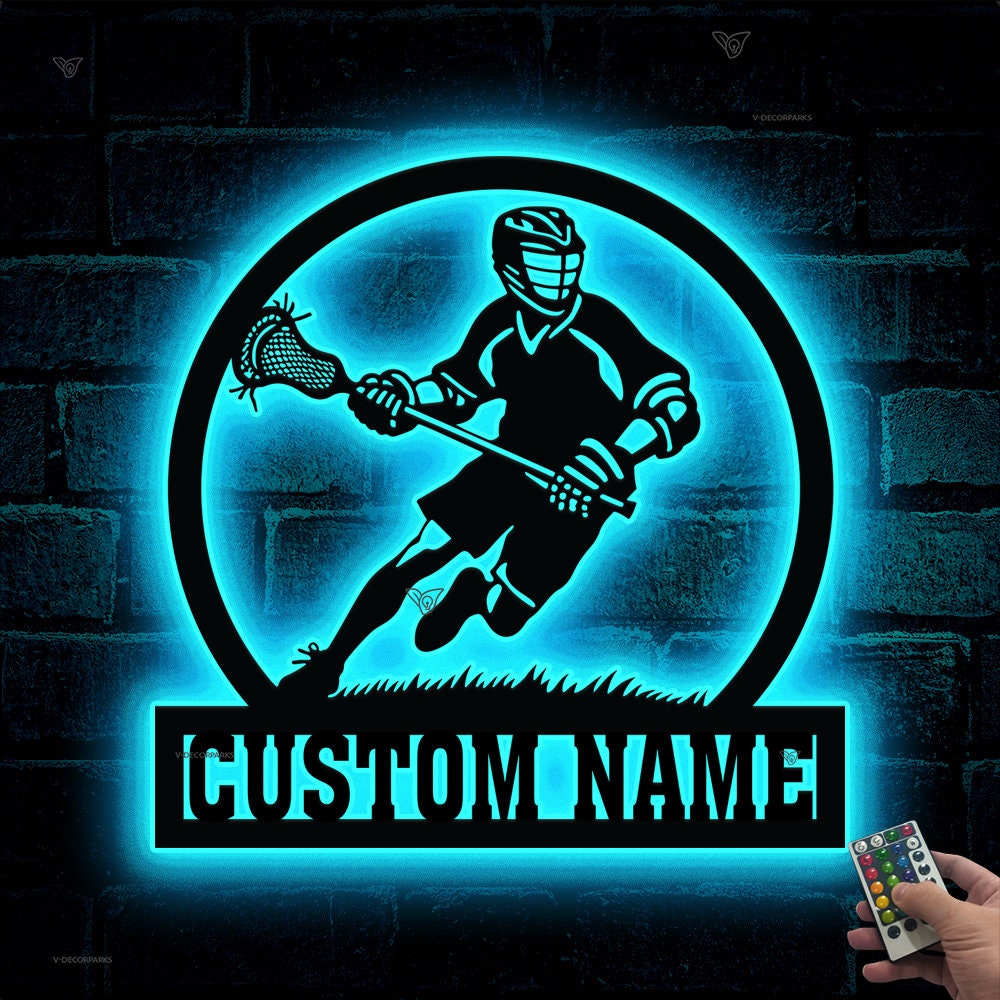 Custom Lacrosse Player Metal Sign Led Light, Lacrosse Player Gift, Lacrosse Player Wall Art, Birthday Gift for Him, Boys Room Decor
