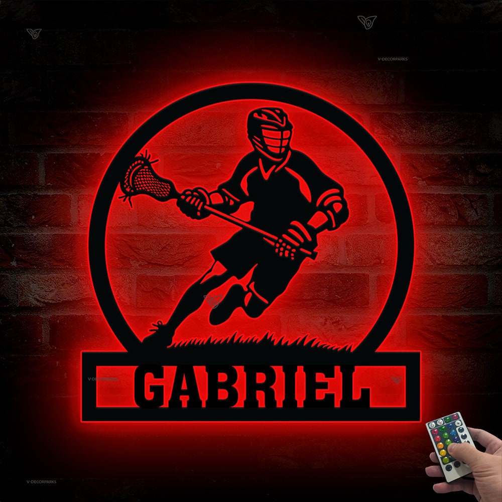 Custom Lacrosse Player Metal Sign Led Light, Lacrosse Player Gift, Lacrosse Player Wall Art, Birthday Gift for Him, Boys Room Decor
