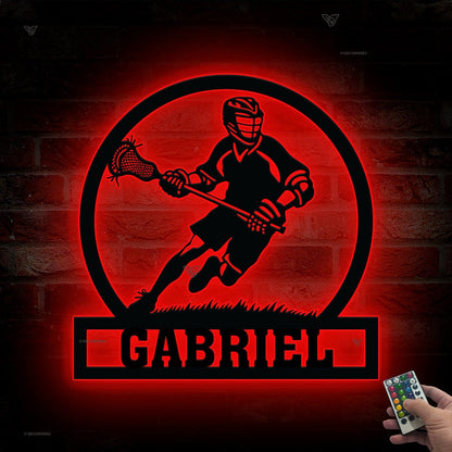 Custom Lacrosse Player Metal Sign Led Light, Lacrosse Player Gift, Lacrosse Player Wall Art, Birthday Gift for Him, Boys Room Decor