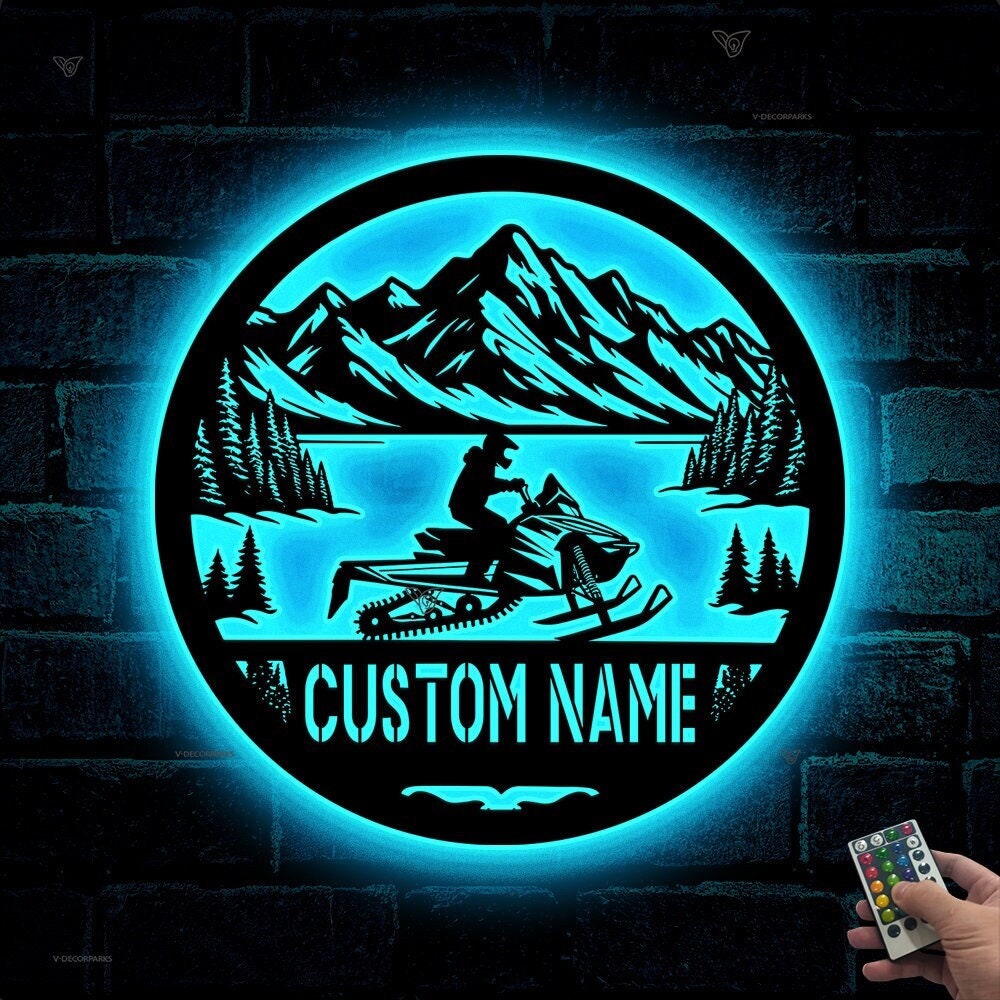 Custom Snowmobile Metal Sign with LED Light, Personalized Ski-Doo Name Sign, Snowmobile Sign, Snowmobile Decor, Home Decor, Gift for Him