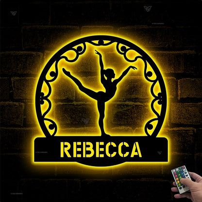 Custom Gymnastics Metal Sign with Led lights, Gymnastics Sign, Personalized Gymnast Name Sign, Gift For Athletes, Birthday Gift
