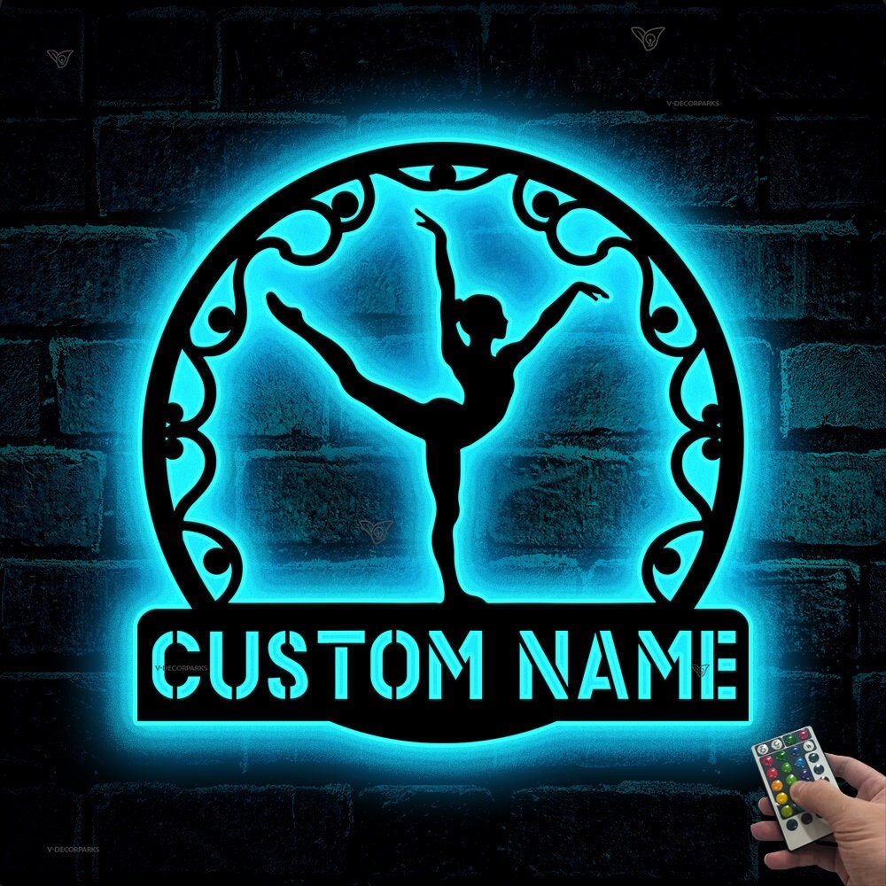 Custom Gymnastics Metal Sign with Led lights, Gymnastics Sign, Personalized Gymnast Name Sign, Gift For Athletes, Birthday Gift