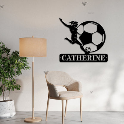 Custom Female Soccer Metal Sign with LED Lights, Custom Football Player Name Sign, Girl Football Metal Sign, Gift for Her, Football Wal Art