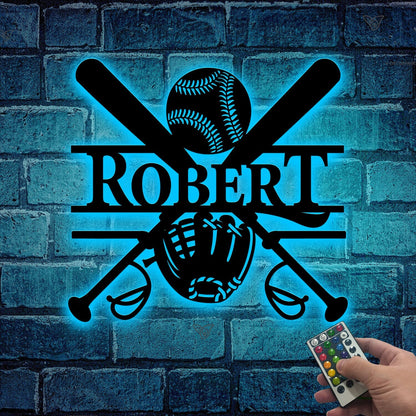 Custom Baseball Metal Sign with LED Lights, Baseball Wall Decor, Baseball Player Gift, Baseball Player Name Sign, Birthday Gift for Him