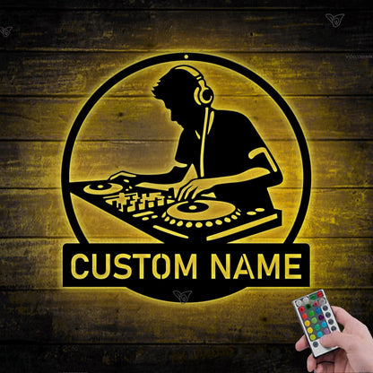 Custom DJ Metal Wall Art With Led Lights, Personalized Deejay Name Sign, Music Lovers Gift, Music Club Decor, Bar Decor, Home Decor