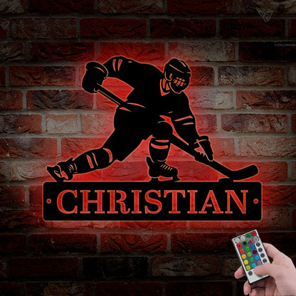 Custom Hockey Metal Sign with Led Light, Hockey Name Sign, Hockey Wall Decor, Hockey Player Gifts, Home Decor, Hockey Gifts, Gift for Him