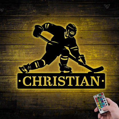 Custom Hockey Metal Sign with Led Light, Hockey Name Sign, Hockey Wall Decor, Hockey Player Gifts, Home Decor, Hockey Gifts, Gift for Him
