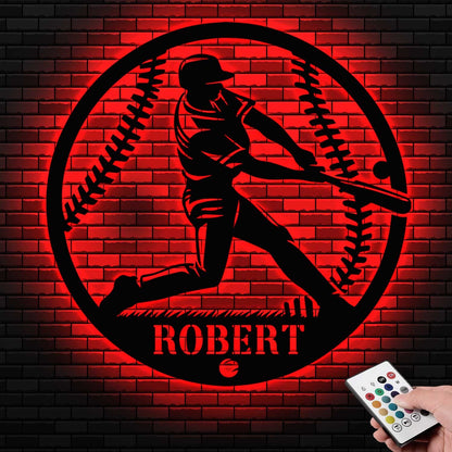 Personalized Baseball Metal Sign with LED Lights, Baseball Wall Art, Baseball Player Gift, Baseball Player Name Sign, Gift for Him