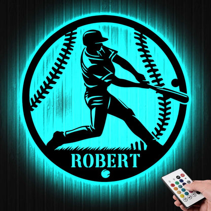 Personalized Baseball Metal Sign with LED Lights, Baseball Wall Art, Baseball Player Gift, Baseball Player Name Sign, Gift for Him