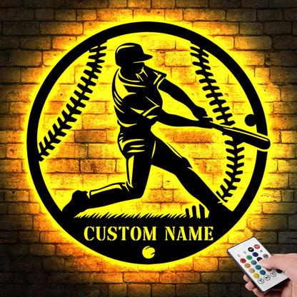 Personalized Baseball Metal Sign with LED Lights, Baseball Wall Art, Baseball Player Gift, Baseball Player Name Sign, Gift for Him