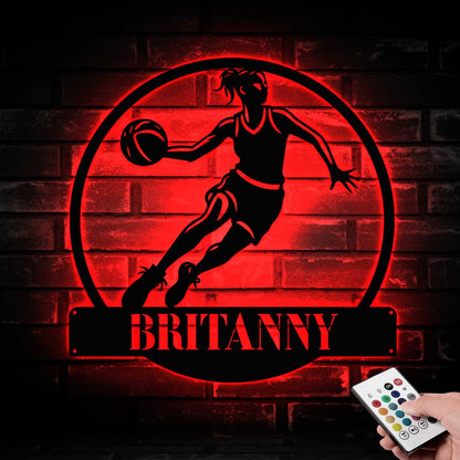 Custom Female Basketball Metal Sign with LED Light, Basketball Wall Art, Basketball Player Gifts, Basketball Girl Sign, Gift for Her