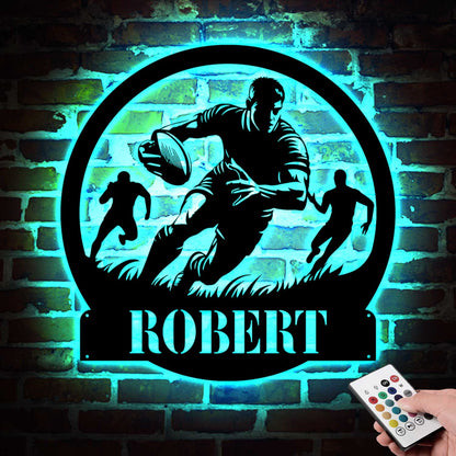 Custom Rugby Metal Wall Art with LED lights, Rugby Metal Sign, Rugby Player Gift, Gift for Him, Sports Sign, Rugby Player Name Sign