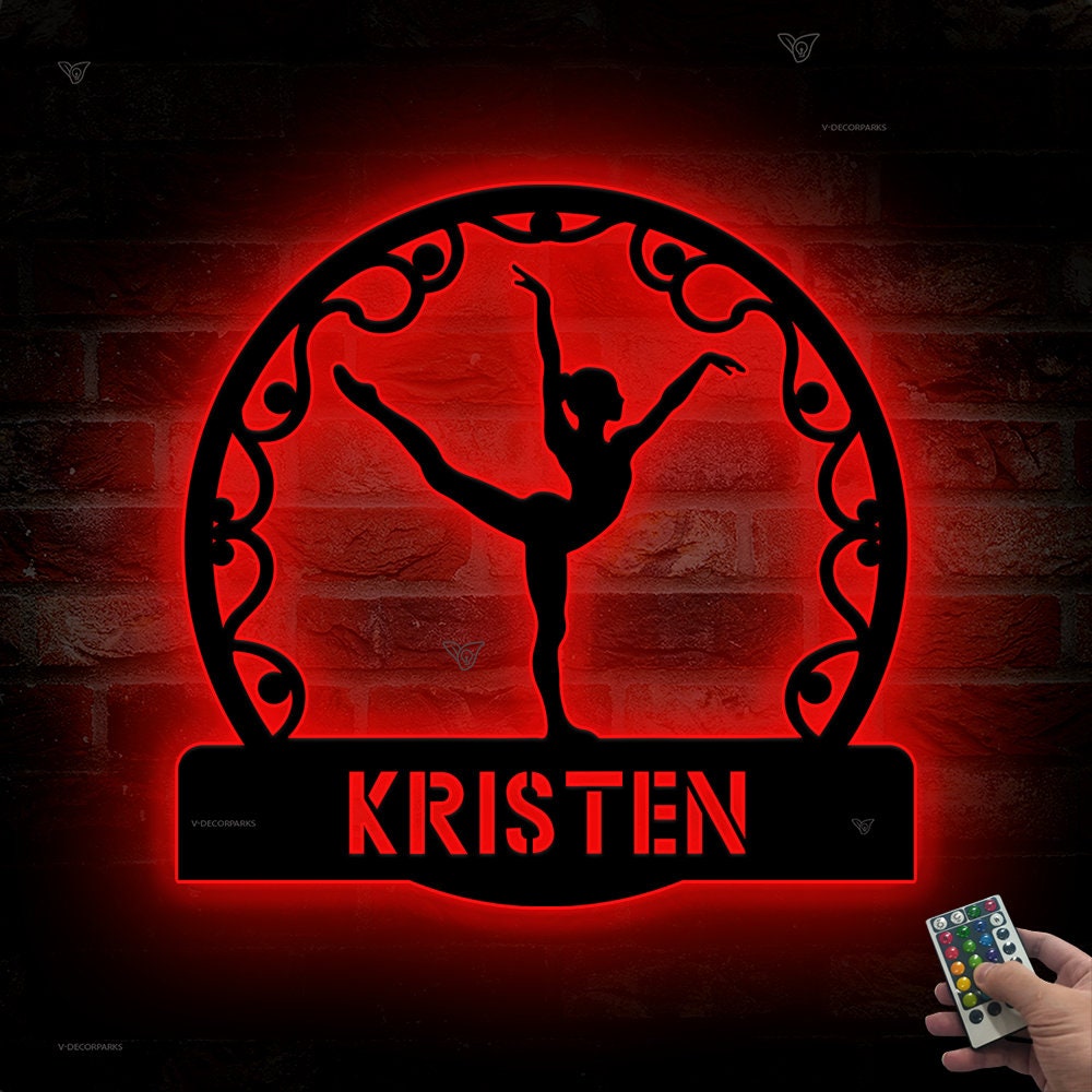 Custom Gymnastics Metal Sign with Led lights, Gymnastics Sign, Personalized Gymnast Name Sign, Gift For Athletes, Birthday Gift